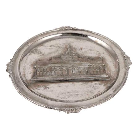 Monument Embossed Brass Tray In Silver Finish