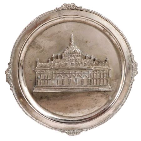 Monument Embossed Brass Tray In Silver Finish