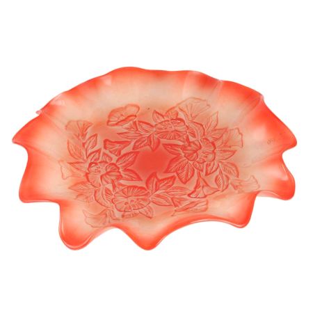 Red Glass Leaf Fruit Serving Tray