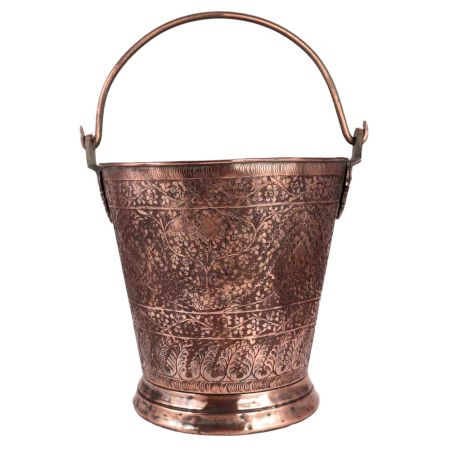 Kashmiri Repouse Work Copper Bucket With Handle