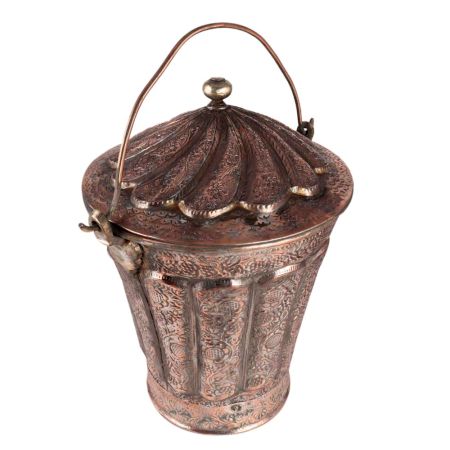 Bucket And Lid With Copper Floral Design