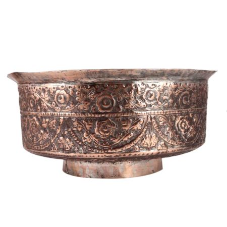 Round Copper Bowl With Repouse Work