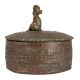 Brass Round Carved Tikka Box With Dog Figurine