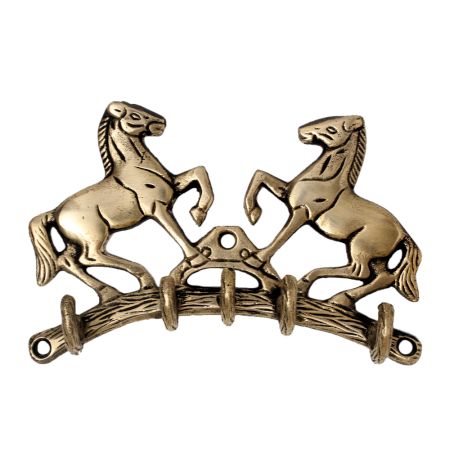 Brass Five Hooks Holder and Hanger with Two Standing Horses