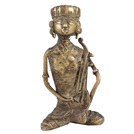 Brass Tribal Musician Statue