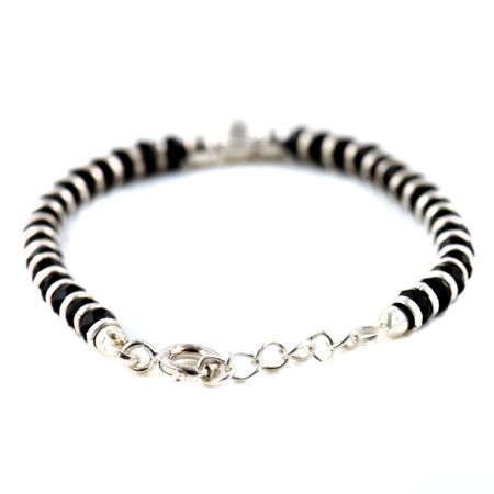 92.5 Sterling Silver Bracelet Crystal Black Bead And Silver Ball Charm