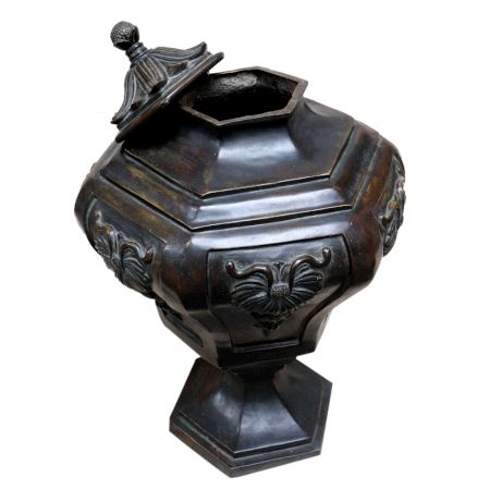 Mid Victorian Brass Lidded Urn Or Pot With Black Finish