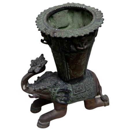 Brass Elephant Vase With Floral Engraving