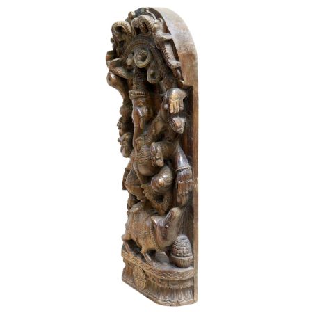 Wooden Prabhavali Ganesha On Mooshak Statue Showpiece