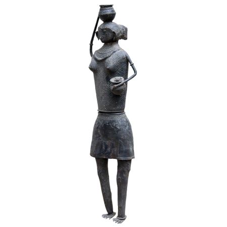 Brass Tribal Lady with a Pot