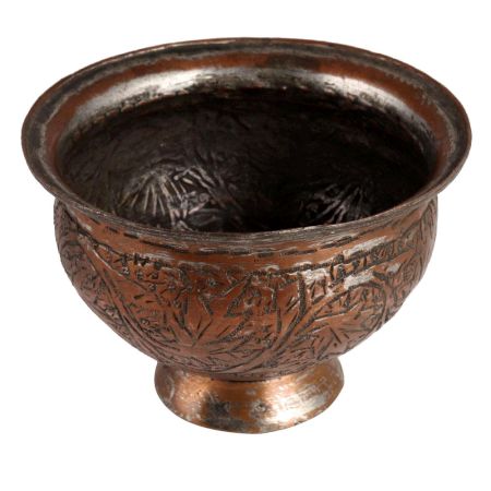 Round Copper Bowl With Floral Carving Design