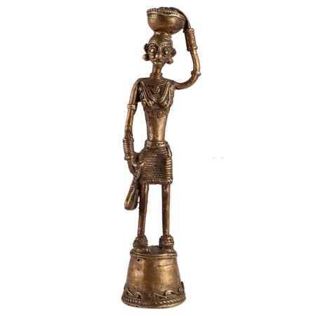 Brass Tribal lady With Basket Figurine