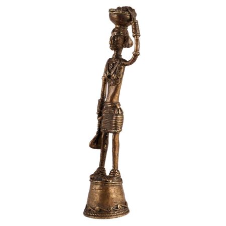 Brass Tribal lady With Basket Figurine
