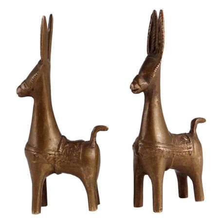 ExaggeratedÂ BrassÂ Â Bankura Horse Statue In Pair