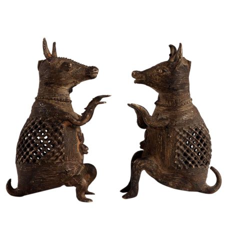 Brass American Kangaroo Figurines In Pair
