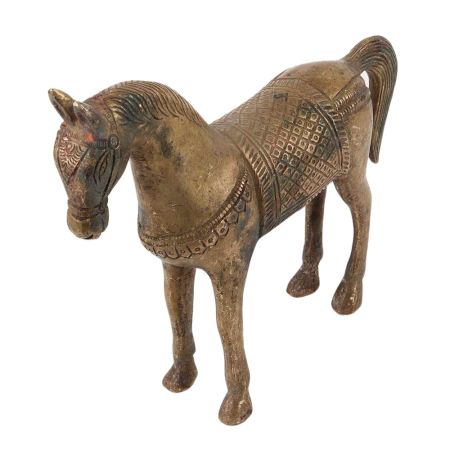 Handmade Golden Brass Standing Horse Showpiece