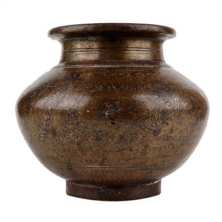 Handmade Dark Finish Brass Holy Water Pot With Engraved Design