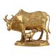 Handmade Golden Brass Kamdhenu Cow with Calf Idol