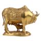 Handmade Golden Brass Kamdhenu Cow with Calf Idol