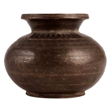 Brass Round Engraved Pot Or Matka With Black Finish