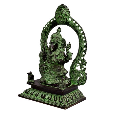 Brass Ganesha Statue In Green Finish And Arch