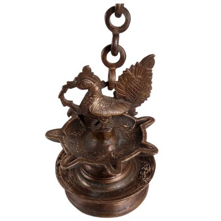 Brass Peacock Hanging Diya With Long Chain