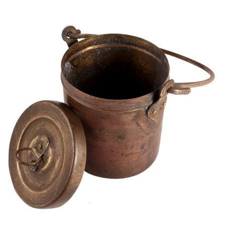 Old Brass Bucket With Lid And Knob Finial