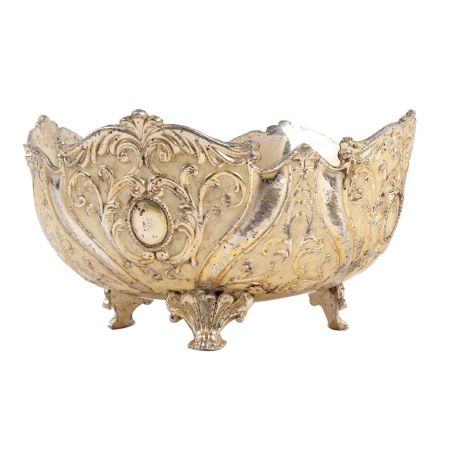 White Metal Bowl With Scalloped Edges And Legs