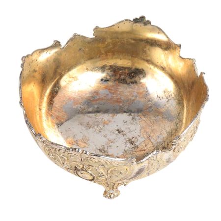 White Metal Bowl With Scalloped Edges And Legs