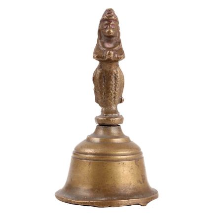 Handheld Brass Bhakti Bell with Lord Hanuman Finial