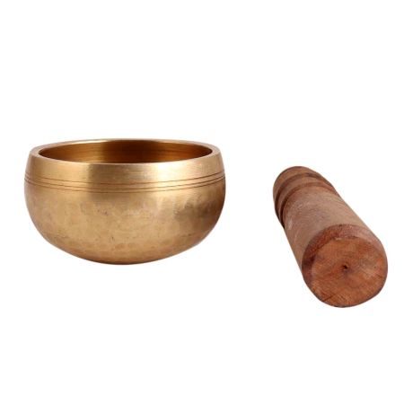 Golden Tibetan Brass Singing Bowl With Wooden Mallet