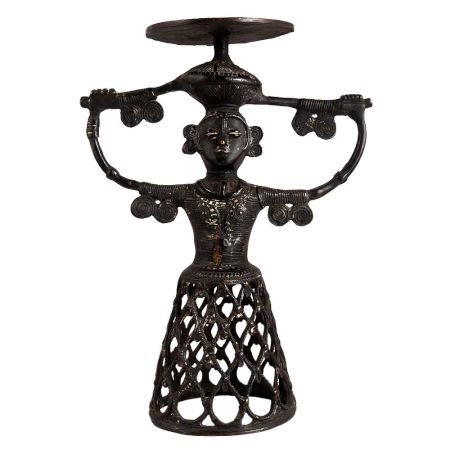 Tribal BrassÂ Woman Candle Holder In Net Design