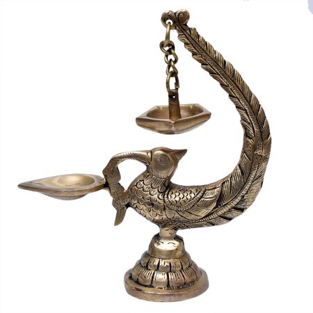 Brass Diya Stand Holder With Peacock Bird Design