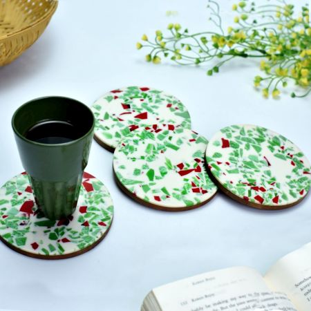Multicolored Wood And Resin Terrazzo Coasters In Set Of 4