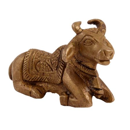 Brass Nandi Sitting Puja Statue In Antique Golden Finish