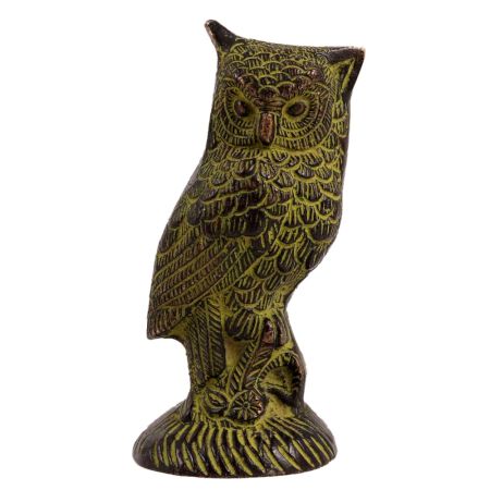 Owl Sitting On Log Brass Decorative Showpiece