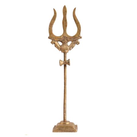 Handcrafted Gold Brass Trishul with Damru Figurine