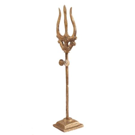 Handcrafted Gold Brass Trishul with Damru Figurine