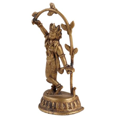Brass Goddess Holding Branch Of Tree Statue