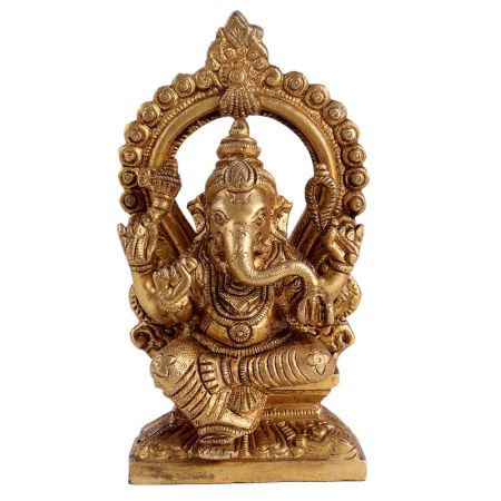 Brass Ganesha Vinayak Statue With Prabhavalli