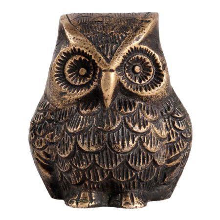 Brass Sitting Owl Statue With Intricate Details