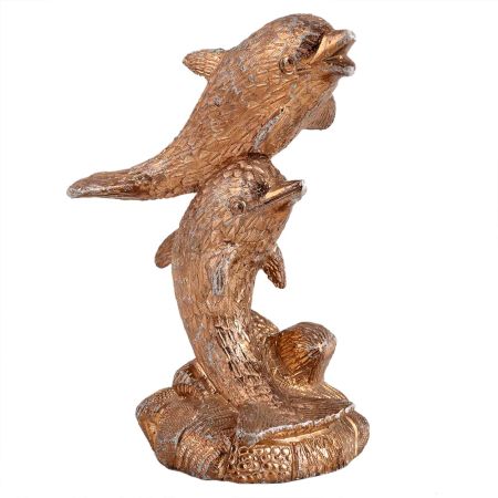 Two Brass Leaping Dolphins Statue