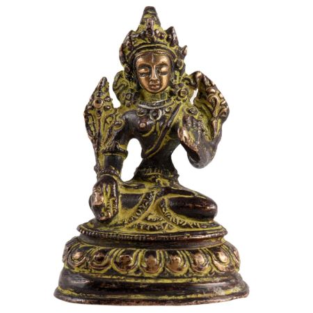 Brass Goddess Tara Statue On Lotus Pedestal