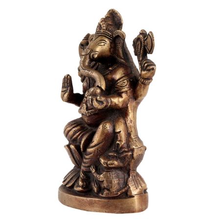 Brass Lord Ganesh Sitting on Lotus Base With Mushak