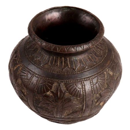 Leafy Pattern Embossed Water Pot In Dark Finish