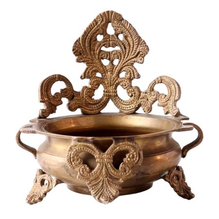 Hand Carved Ethnic Brass Urli With Legs