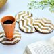 Round Wooden Coasters with White Resin Inlay Geometric Design-Set of 4