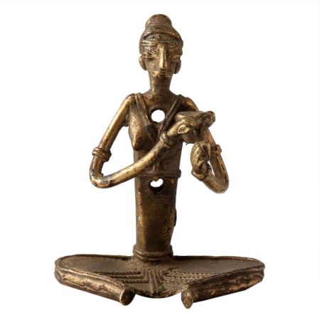 Tribal Brass Tanpura Musician Statue