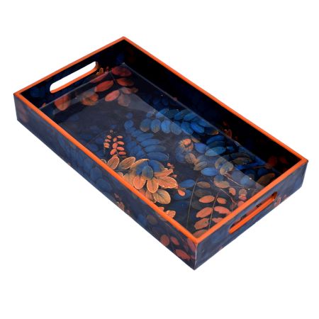 Blue Vintage Falling Leaves Serving Tray