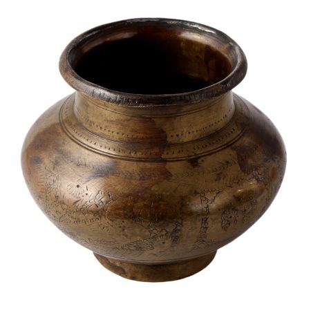 Old Brass Water Pot With Hand Engraved Design